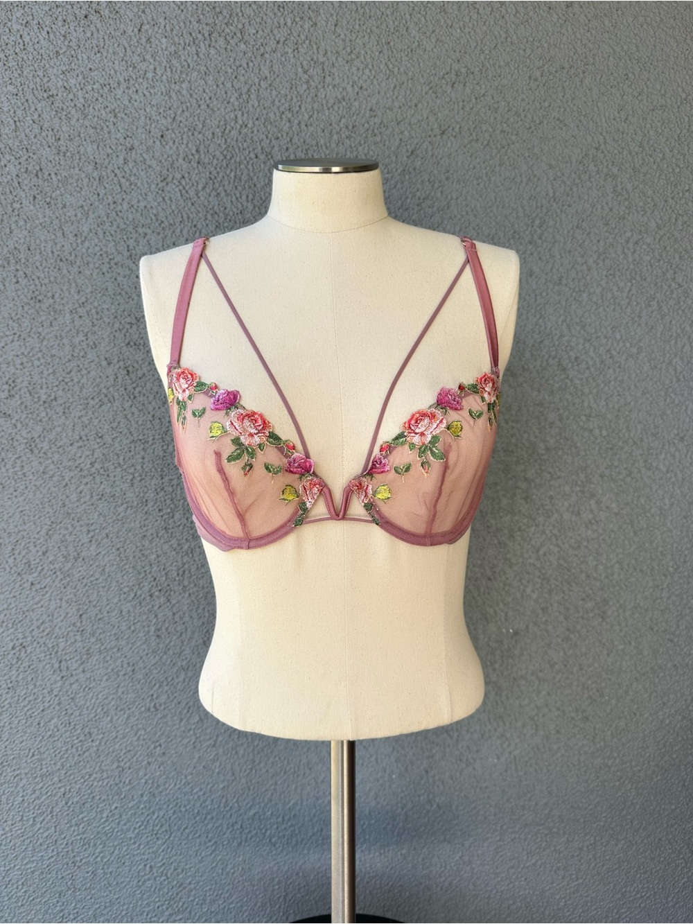 Victoria’s Secret Very Sexy Floral Embroidered Sheer Demi Bra 34C Pink